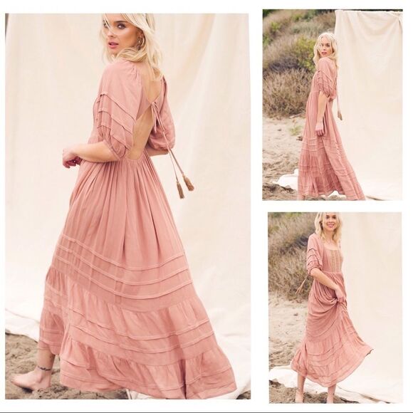 Boho SQUARE NECK PUFF SLEEVES MAXI DRESS - Picture 1 of 16